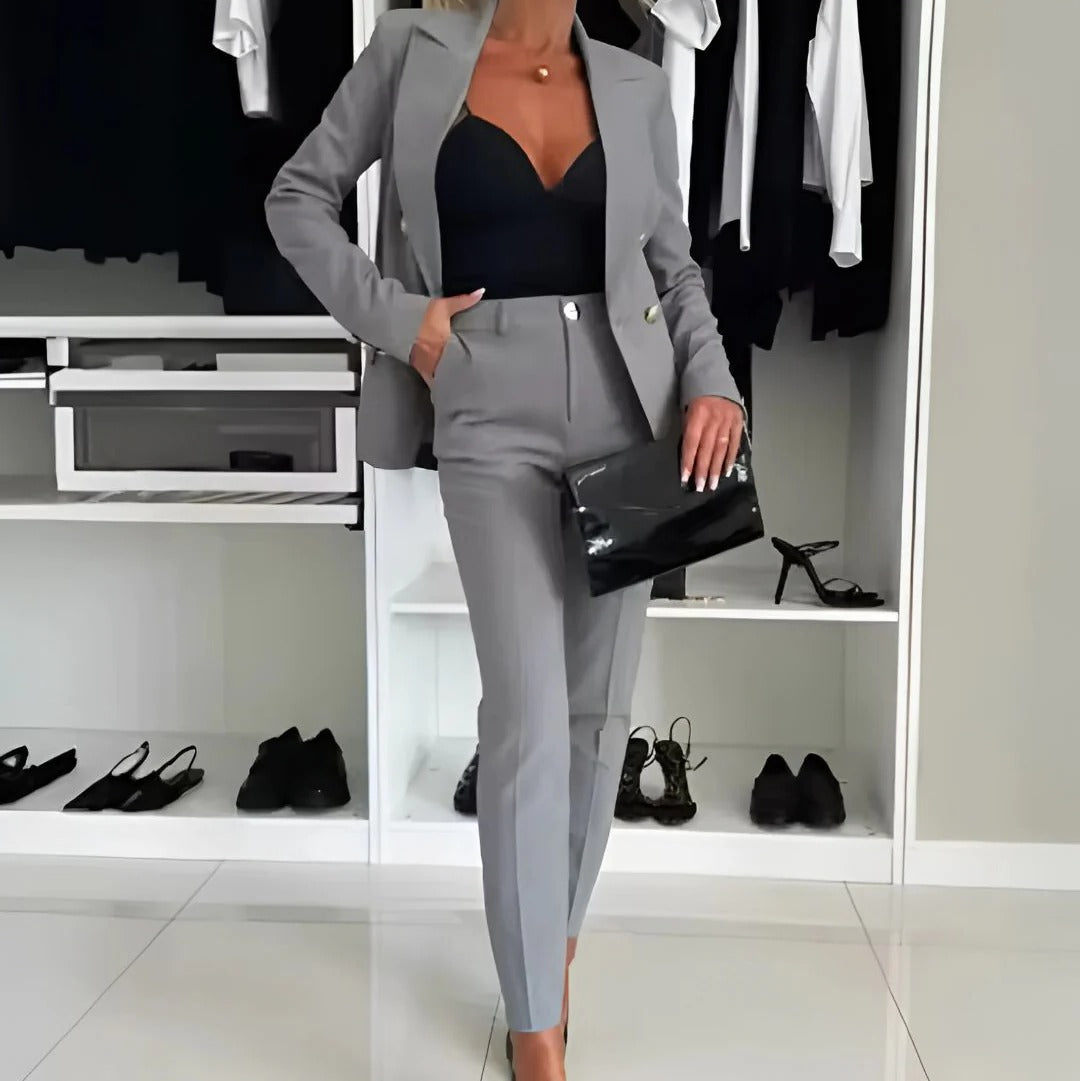 Ensemble Tailleur Femme Blazer Double Boutonnage Et Pantalon Droit Pour Bureau Et Occasion