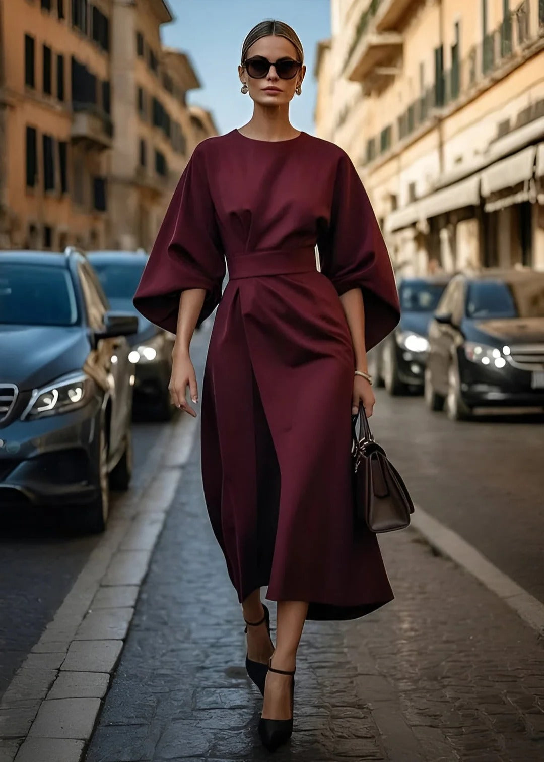 Robe Maxi Décontractée Ceinturée À Manches Kimono Pour Femme Coupe Ample Élégante Polyvalente