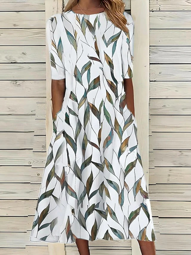 Robe Midi Florale A Line Fluide Pour Printemps Et Été Élégante Et Décontractée Amawinc