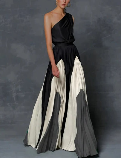 Robe Maxi Plissée Asymétrique À Une Épaule Amawinc Pour Mariages Et Galas Élégante Mouvement Gracieux