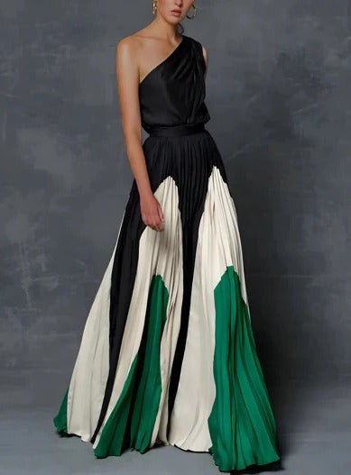 Robe Maxi Plissée Asymétrique À Une Épaule Amawinc Pour Mariages Et Galas Élégante Mouvement Gracieux