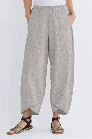 Pantalon Décontracté à Rayures Avec Poches Coupe Ample Confortable Pour Tous les Jours