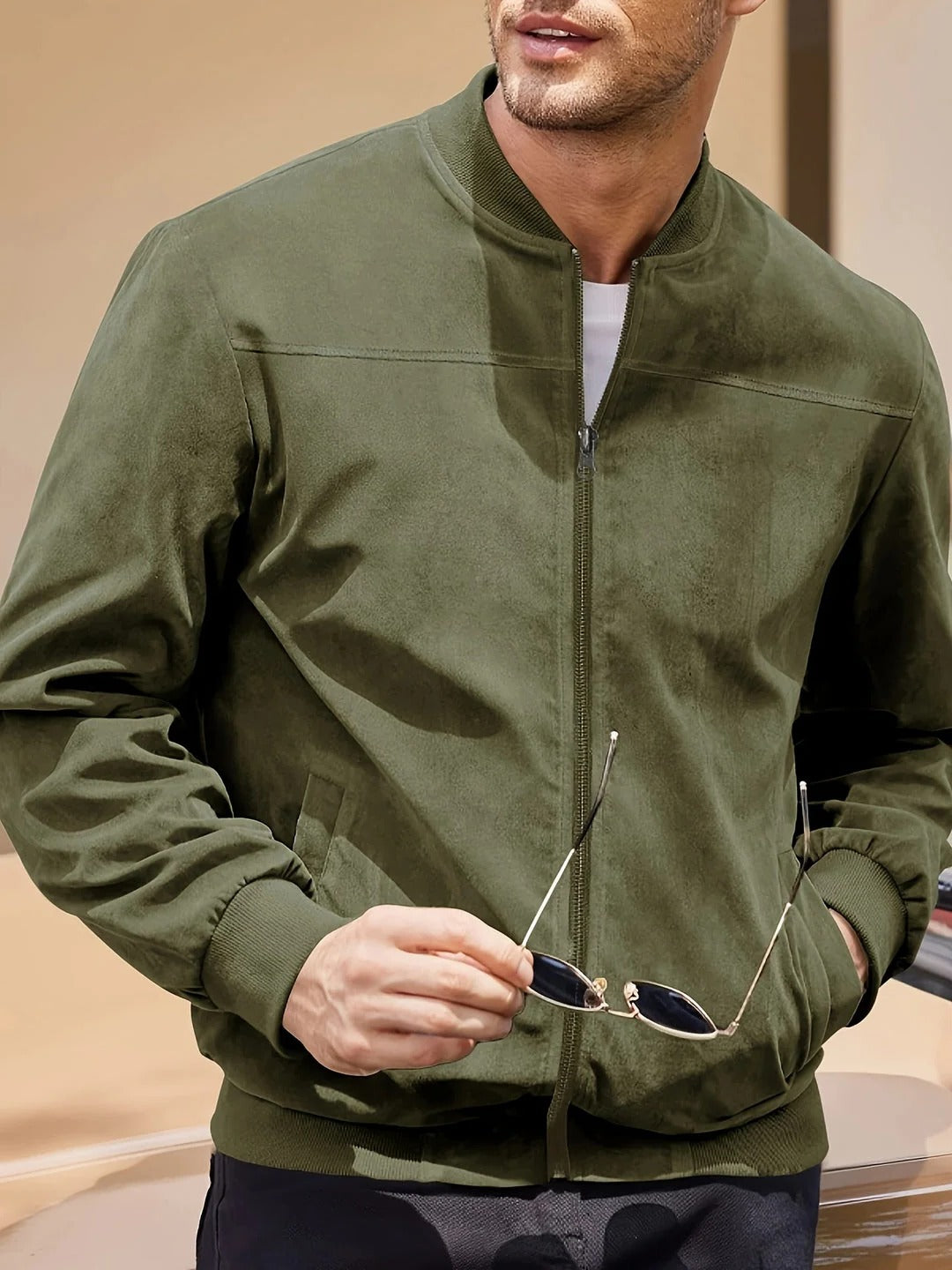 Veste Légère Homme Avec Col Montant Fermeture Éclair Pleine Longueur Pour Printemps Et Automne Amawinc