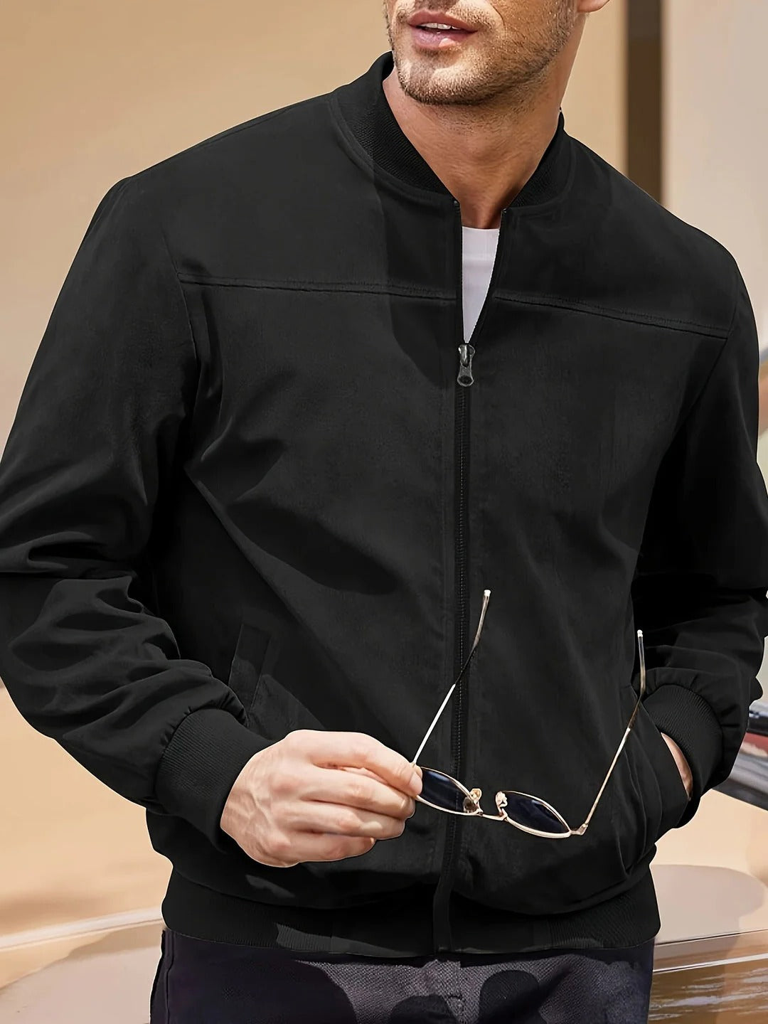 Veste Légère Homme Avec Col Montant Fermeture Éclair Pleine Longueur Pour Printemps Et Automne Amawinc