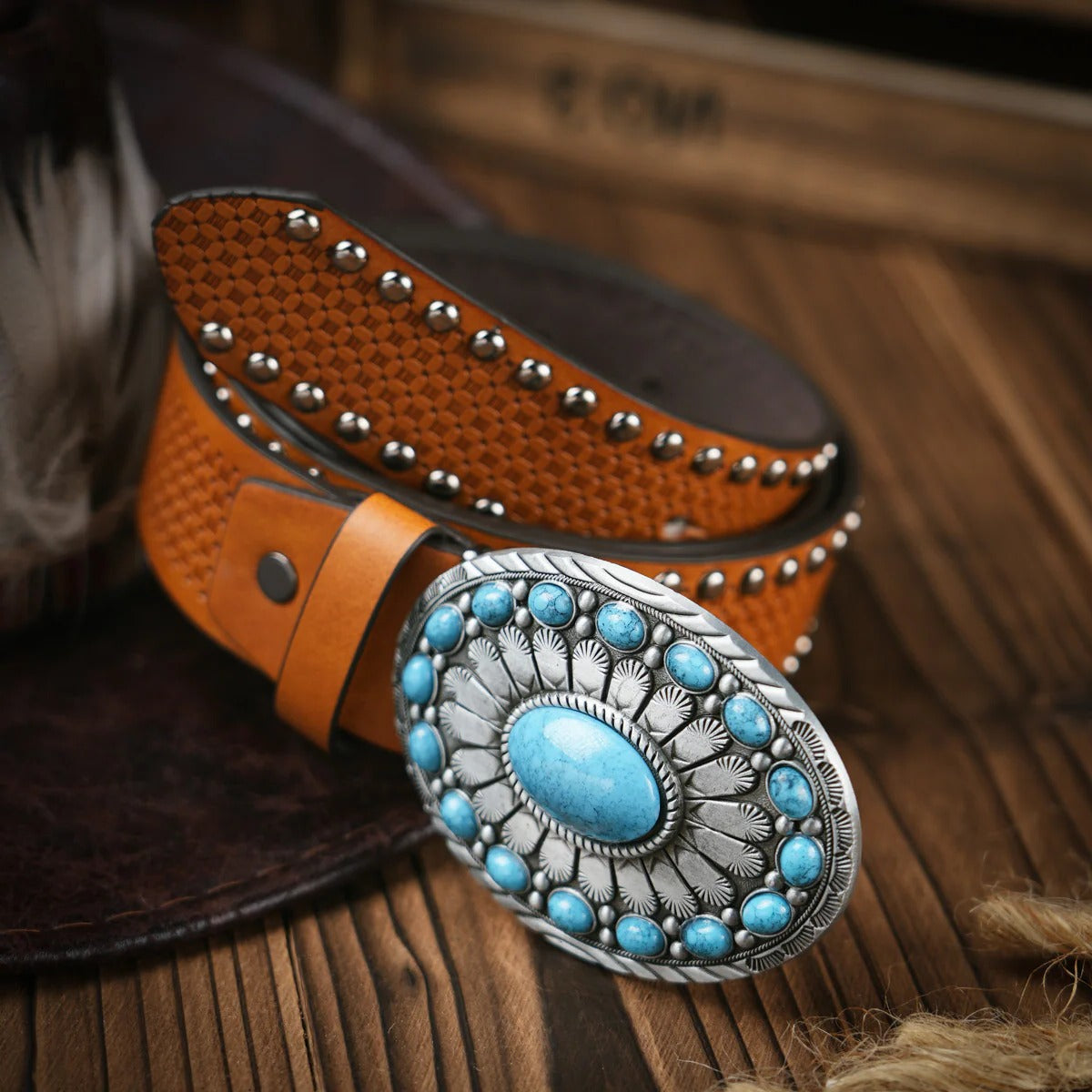 Ceinture En Cuir Style Western Pour Hommes Avec Boucle En Laiton Ornée Pour Casual Et Formelle