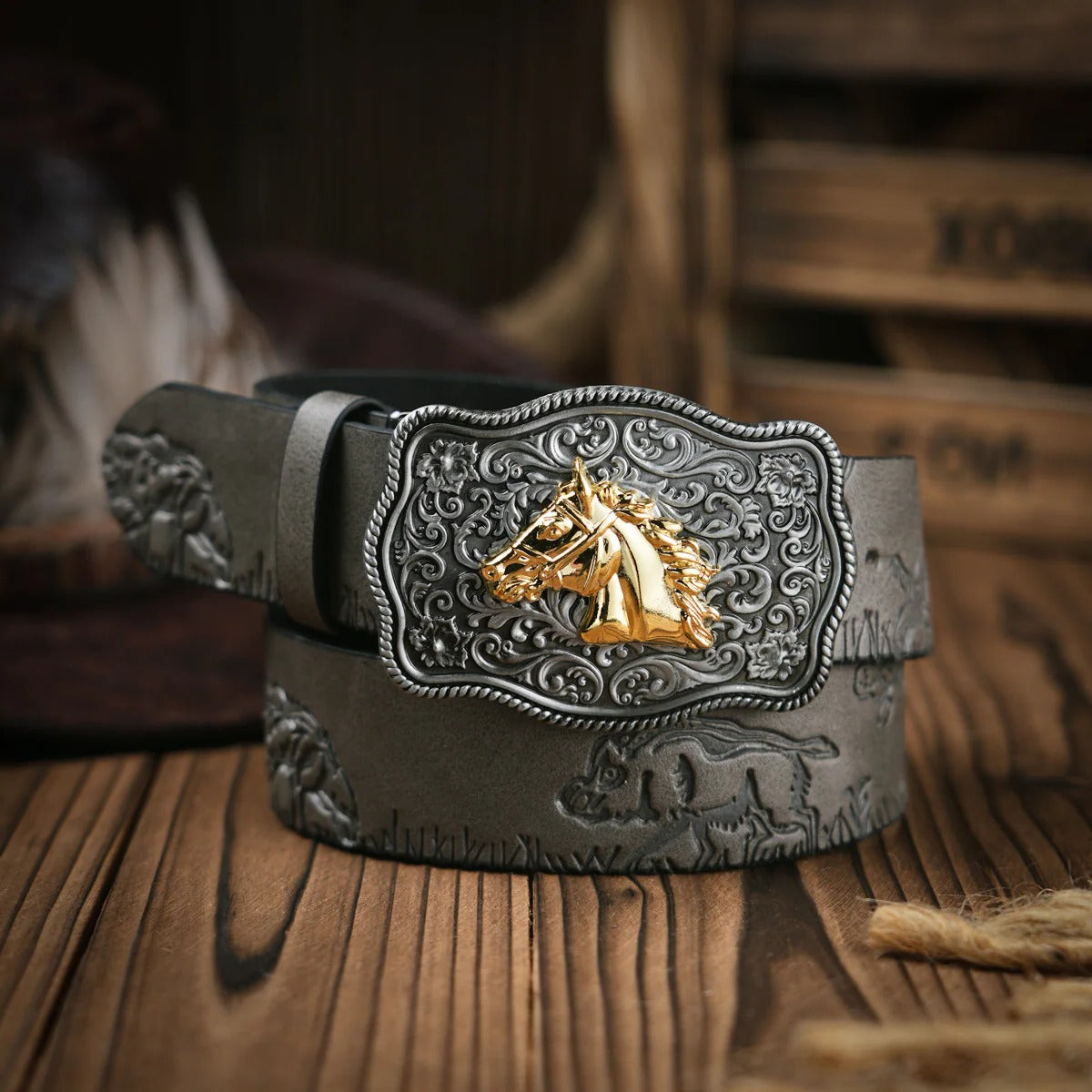 Ceinture En Cuir Style Western Pour Hommes Avec Boucle En Laiton Ornée Pour Casual Et Formelle