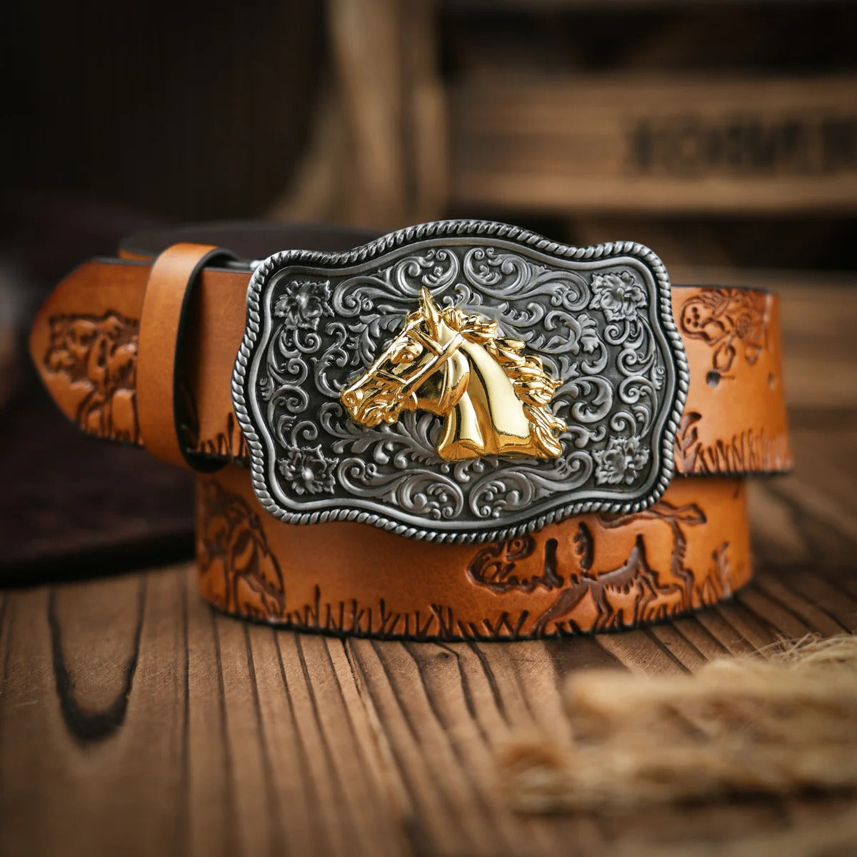 Ceinture En Cuir Style Western Pour Hommes Avec Boucle En Laiton Ornée Pour Casual Et Formelle