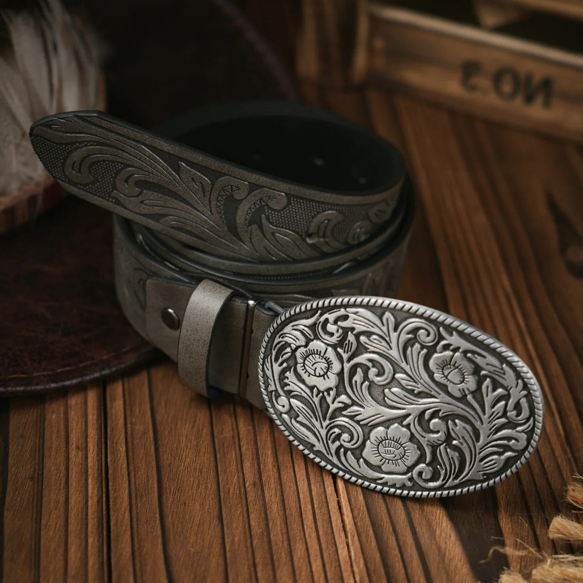 Ceinture En Cuir Style Western Pour Hommes Avec Boucle En Laiton Ornée Pour Casual Et Formelle