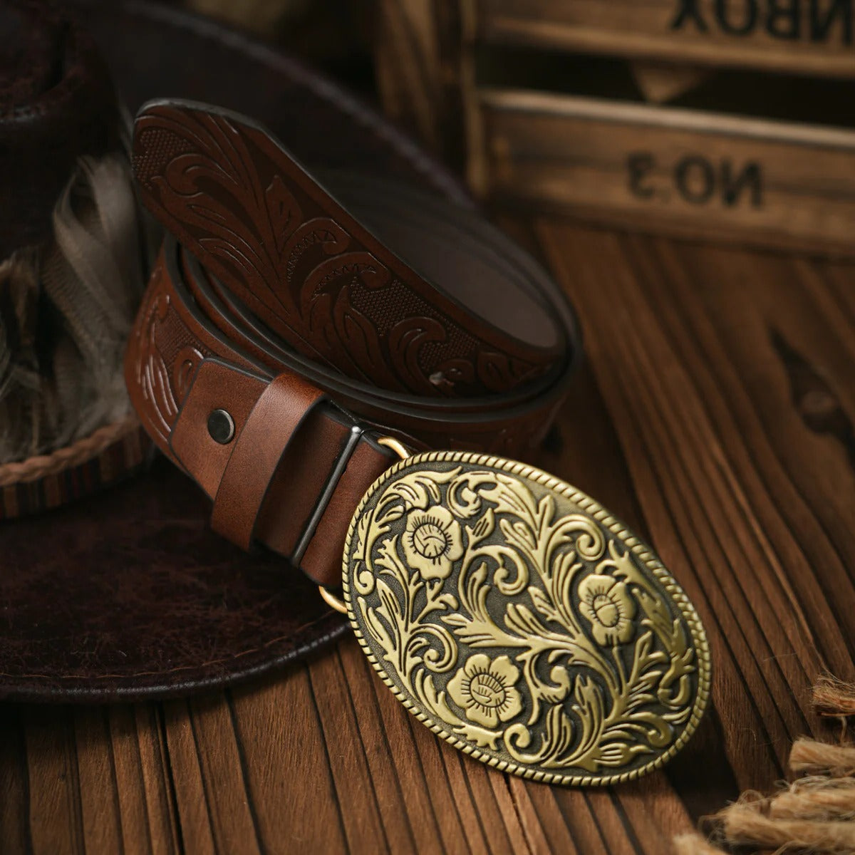Ceinture En Cuir Style Western Pour Hommes Avec Boucle En Laiton Ornée Pour Casual Et Formelle