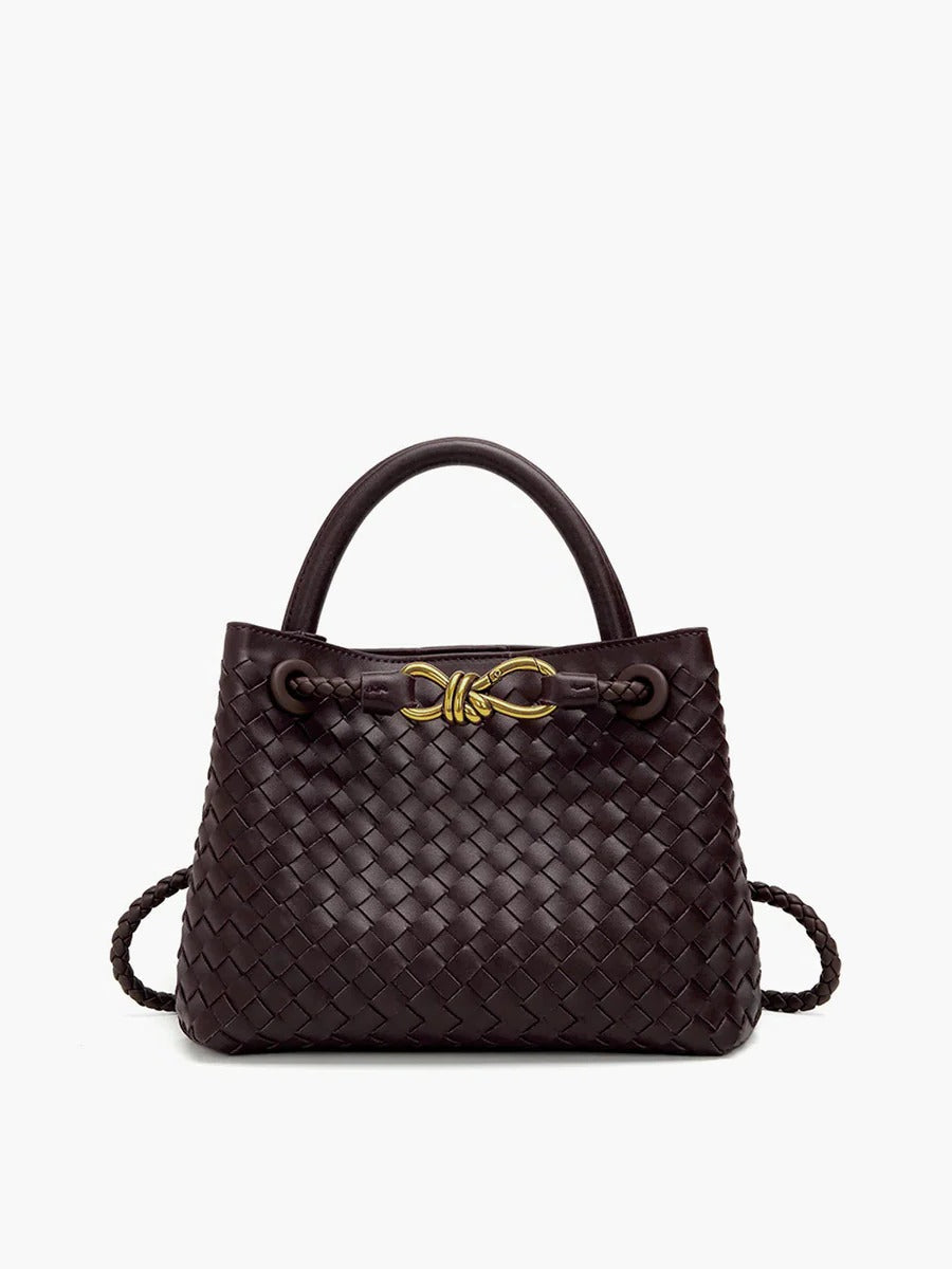 Sac À Main Tissé Amawinc Structuré Noir Avec Bandoulière Double Et Nœud Doré Pour Professionnels Et Étudiants Polyvalents