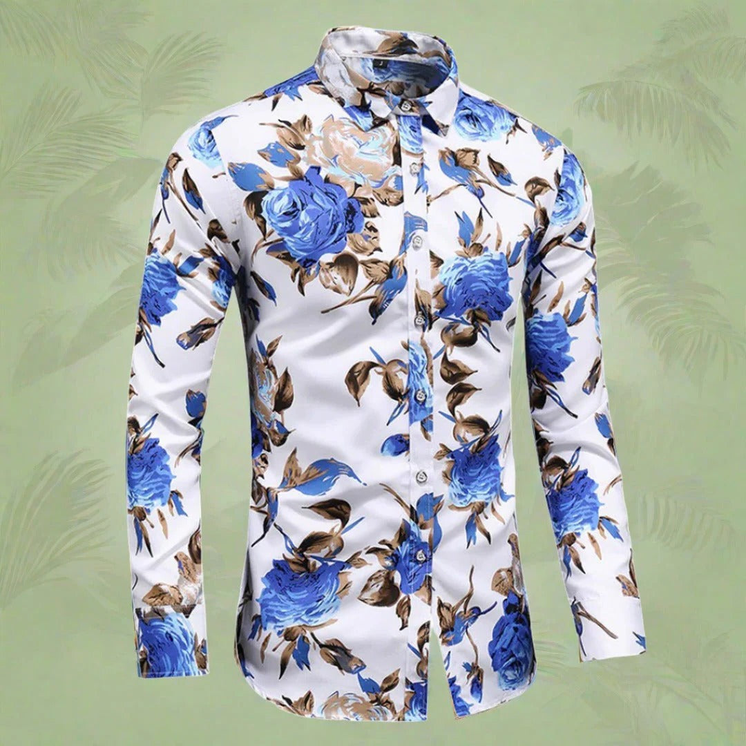 Chemise Homme À Manches Longues Motif Floral Décontractée Respirante Amawinc Pour Le Quotidien
