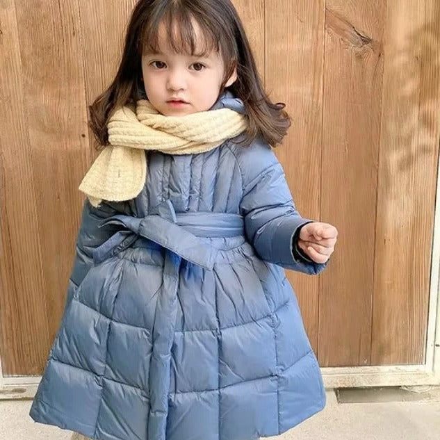 Doudoune Matelassée Pour Fillettes À Capuche Hiver Avec Ceinture Amawinc Intérieur En Coton