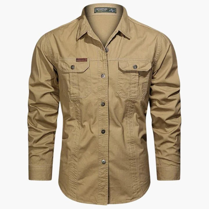Chemise Cargo À Manches Longues Pour Homme Amawinc Avec Poches Frontales Khaki Polyvalente Pour Tous Les Jours