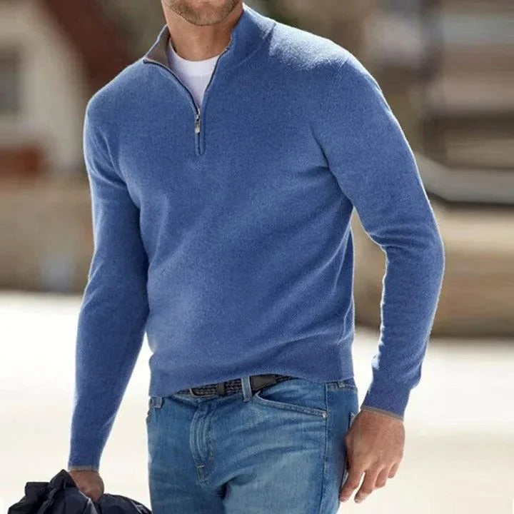 Pull Zippé en Cachemire Homme Amawinc Confort Polyvalent Bureau Voyage Détente Exclusif
