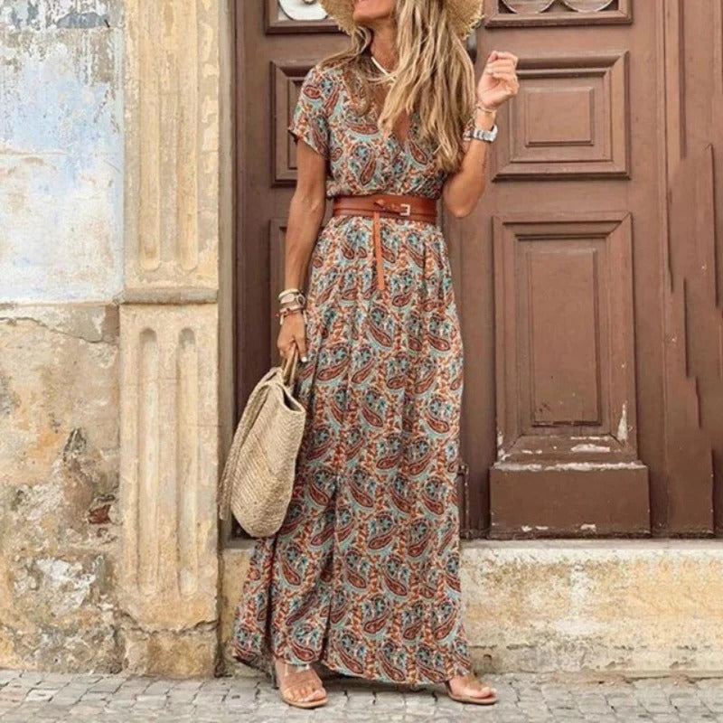 Robe D'Été Pour Femmes Amawinc Manches Courtes Col V Confort Raffiné Style Estival Décontracté