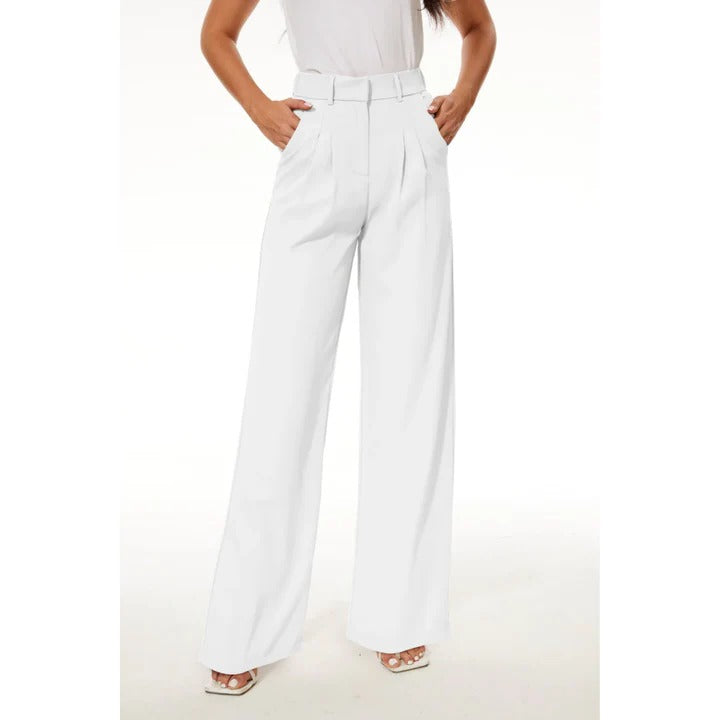 Pantalon Femme Taille Haute À Jambe Large Confortable Coupe Décontractée Pour Travail Loisirs