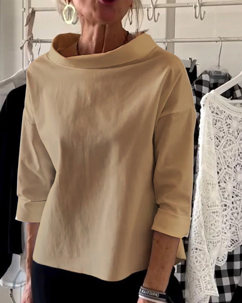 Top Femme Manches Longues Élégant Avec Col Haut Amawinc Pour Bureau Et Sorties Décontractées