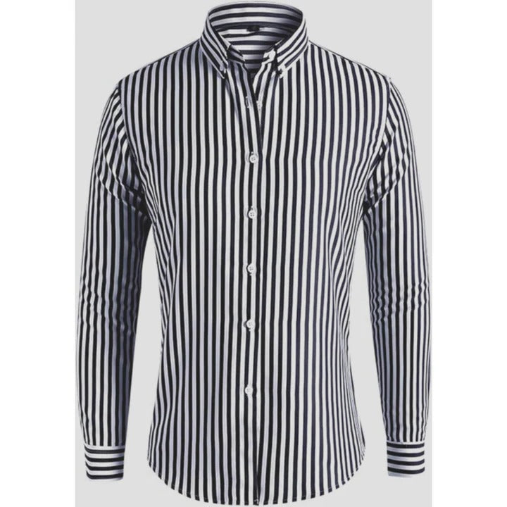 Chemise Homme Classique à Manches Longues Rayée à Col Boutonné Pour Bureau et Loisirs