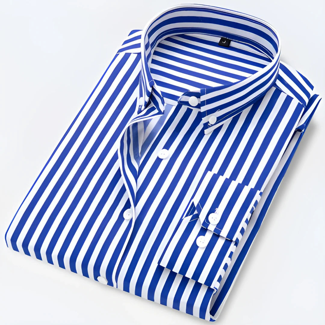 Chemise Homme Classique à Manches Longues Rayée à Col Boutonné Pour Bureau et Loisirs