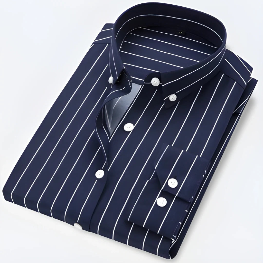 Chemise Homme Classique à Manches Longues Rayée à Col Boutonné Pour Bureau et Loisirs