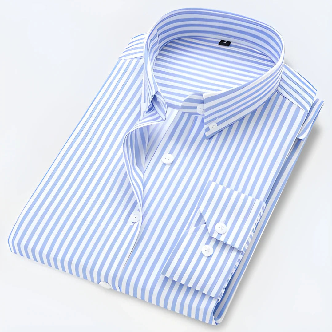 Chemise Homme Classique à Manches Longues Rayée à Col Boutonné Pour Bureau et Loisirs