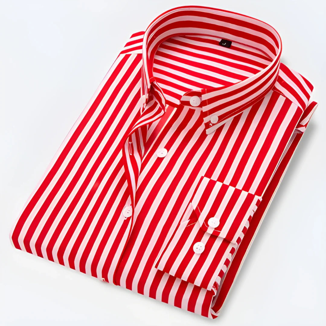 Chemise Homme Classique à Manches Longues Rayée à Col Boutonné Pour Bureau et Loisirs