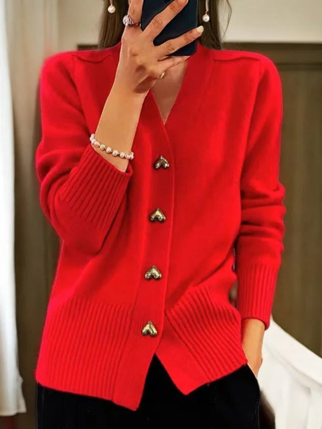 Amawinc Cardigan Femme Avec Bouton Coeur Doux Confortable Idéal Pour Le Quotidien Travail Week End