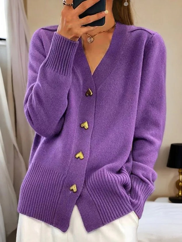 Amawinc Cardigan Femme Avec Bouton Coeur Doux Confortable Idéal Pour Le Quotidien Travail Week End