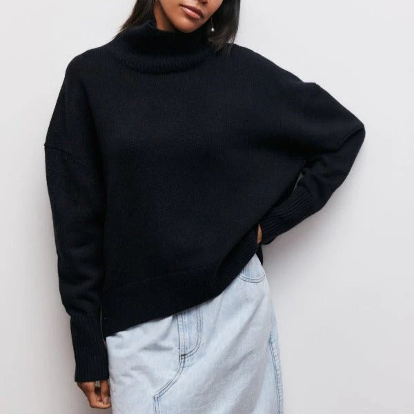 Pull Col Roulé Décontracté Pour Femmes En Maille Douce Et Confortable Polyvalent Avec Jeans Ou Jupes