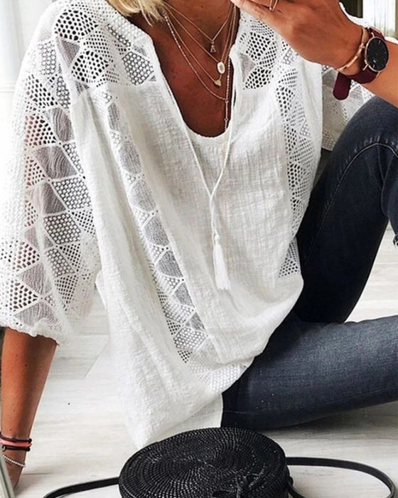 Blouse Femme Été Col Fendu Décontractée Amawinc Léger Polyvalente Journées Chaudes Style Moderne