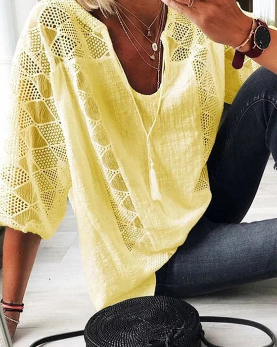 Blouse Femme Été Col Fendu Décontractée Amawinc Léger Polyvalente Journées Chaudes Style Moderne