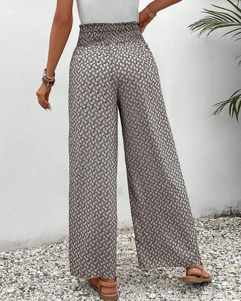 Pantalon Femme Taille Haute Été Avec Imprimé Géométrique Moderne Et Confortable Pour Tenues Élégantes