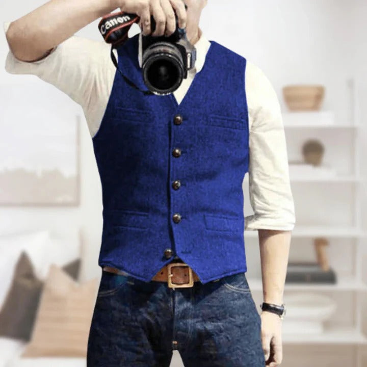 Gilet Sans Manches Vintage En Denim Boutonné Devant Pour Une Superposition Moderne