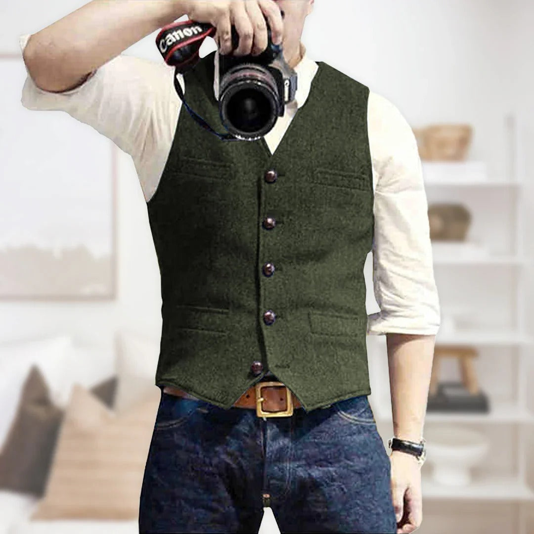 Gilet Sans Manches Vintage En Denim Boutonné Devant Pour Une Superposition Moderne