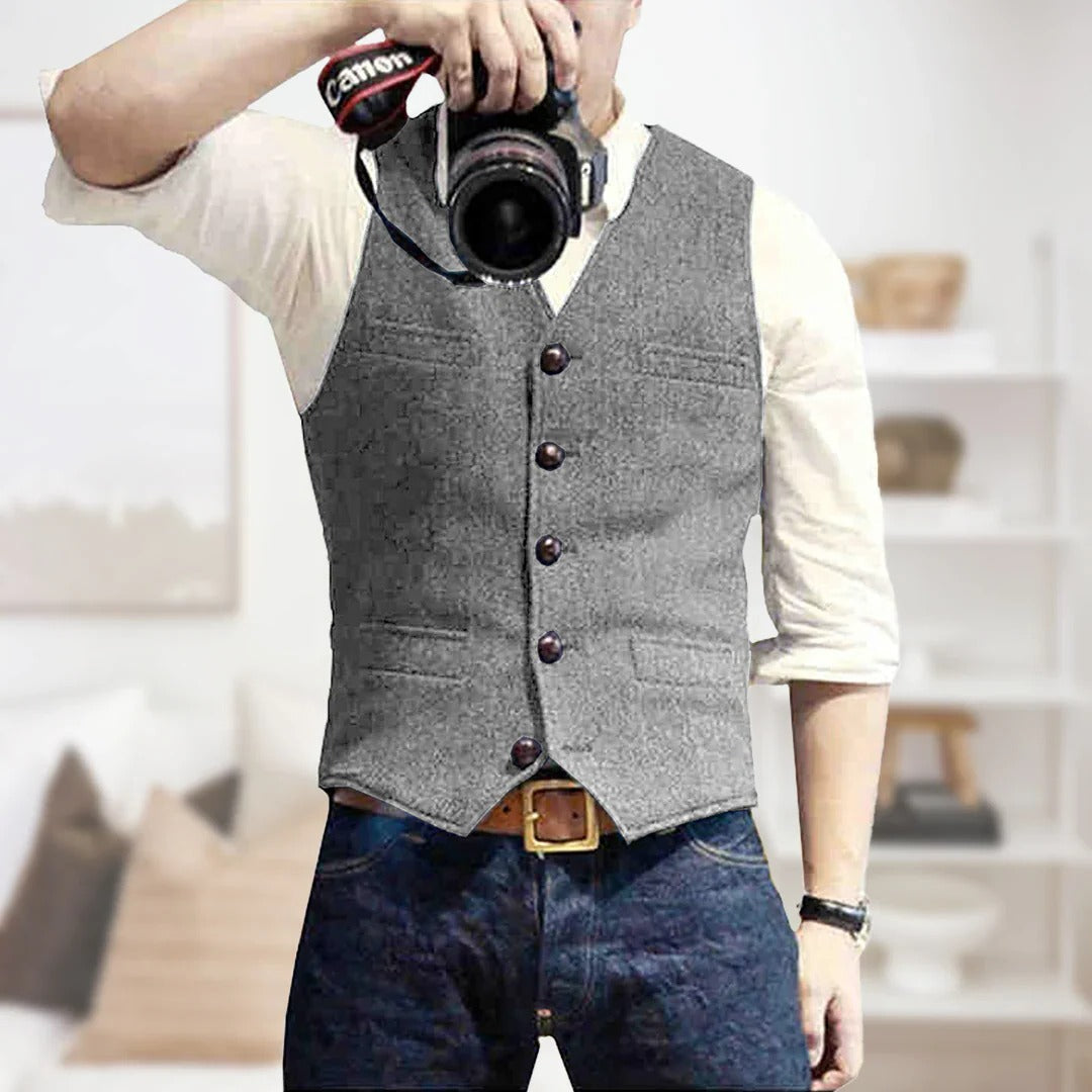 Gilet Sans Manches Vintage En Denim Boutonné Devant Pour Une Superposition Moderne
