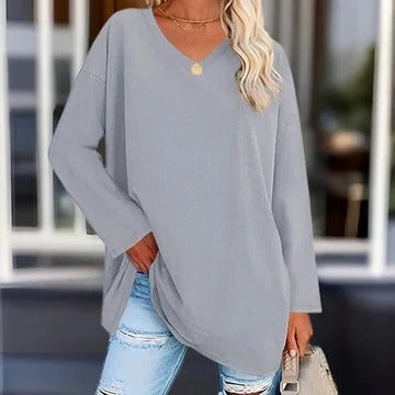 Chemise Femme Manches Longues Encolure En V Confort Quotidien Pour Travail Et Loisirs