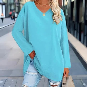 Chemise Femme Manches Longues Encolure En V Confort Quotidien Pour Travail Et Loisirs