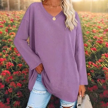 Chemise Femme Manches Longues Encolure En V Confort Quotidien Pour Travail Et Loisirs