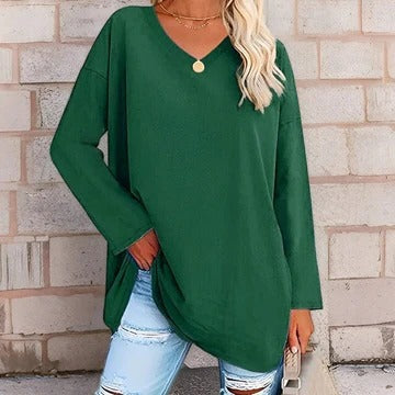 Chemise Femme Manches Longues Encolure En V Confort Quotidien Pour Travail Et Loisirs