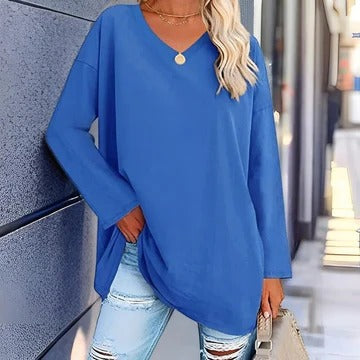 Chemise Femme Manches Longues Encolure En V Confort Quotidien Pour Travail Et Loisirs