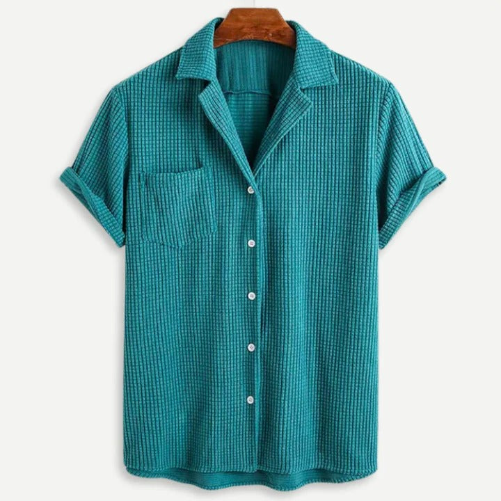 Chemise Pour Homme Décontractée En Maille Gaufre Léger Manches Courtes Boutons Sur Le Devant Vert