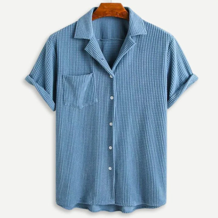 Chemise Pour Homme Décontractée En Maille Gaufre Léger Manches Courtes Boutons Sur Le Devant Vert