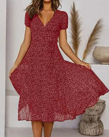 Robe Femme Imprimé Floral Col en V Confortable et Légère pour Journées Décontractées Été