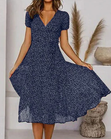 Robe Femme Imprimé Floral Col en V Confortable et Légère pour Journées Décontractées Été