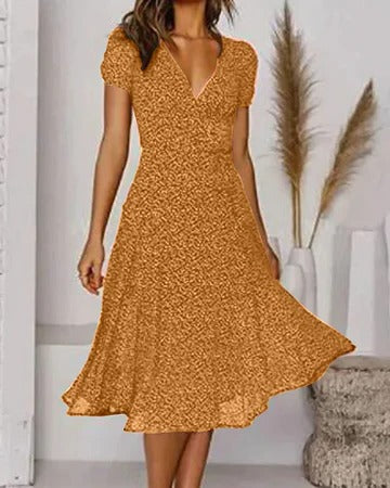 Robe Femme Imprimé Floral Col en V Confortable et Légère pour Journées Décontractées Été