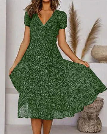 Robe Femme Imprimé Floral Col en V Confortable et Légère pour Journées Décontractées Été