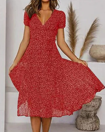 Robe Femme Imprimé Floral Col en V Confortable et Légère pour Journées Décontractées Été