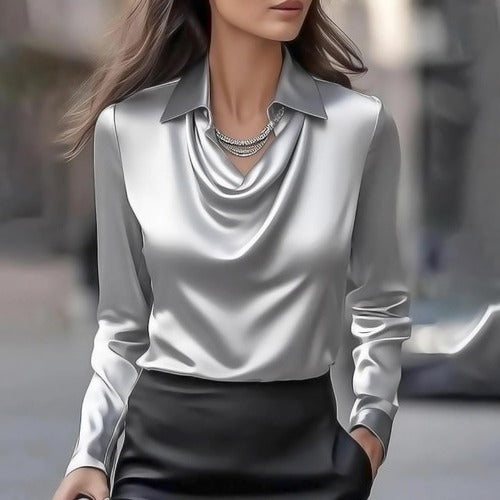 Blouse À Encolure Drapée Élégante Pour Quotidien Et Occasions Formelles Avec Coupe Fluide Et Finition Lisse