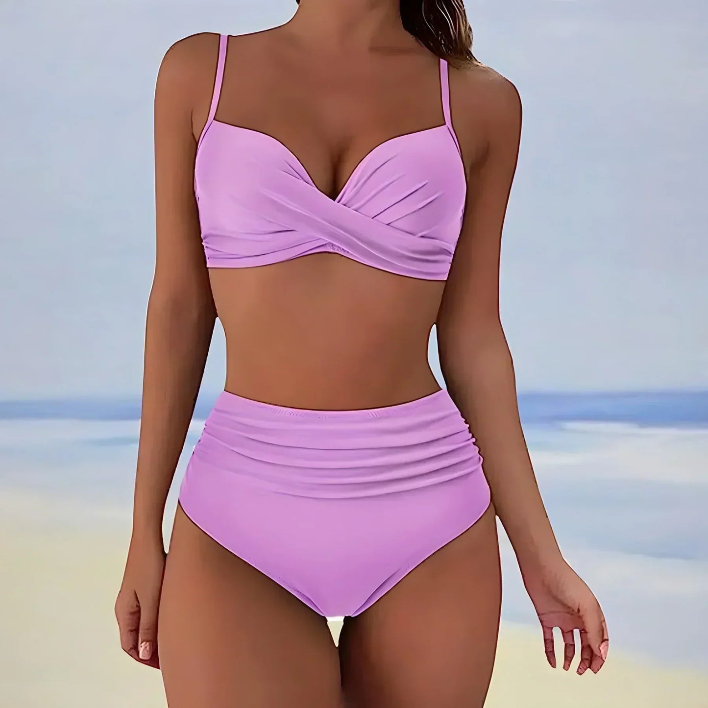Bas De Bikini Femme Haute Taille Avec Côtés Froncés Et Coupe Stretch Pour Pleine Couverture