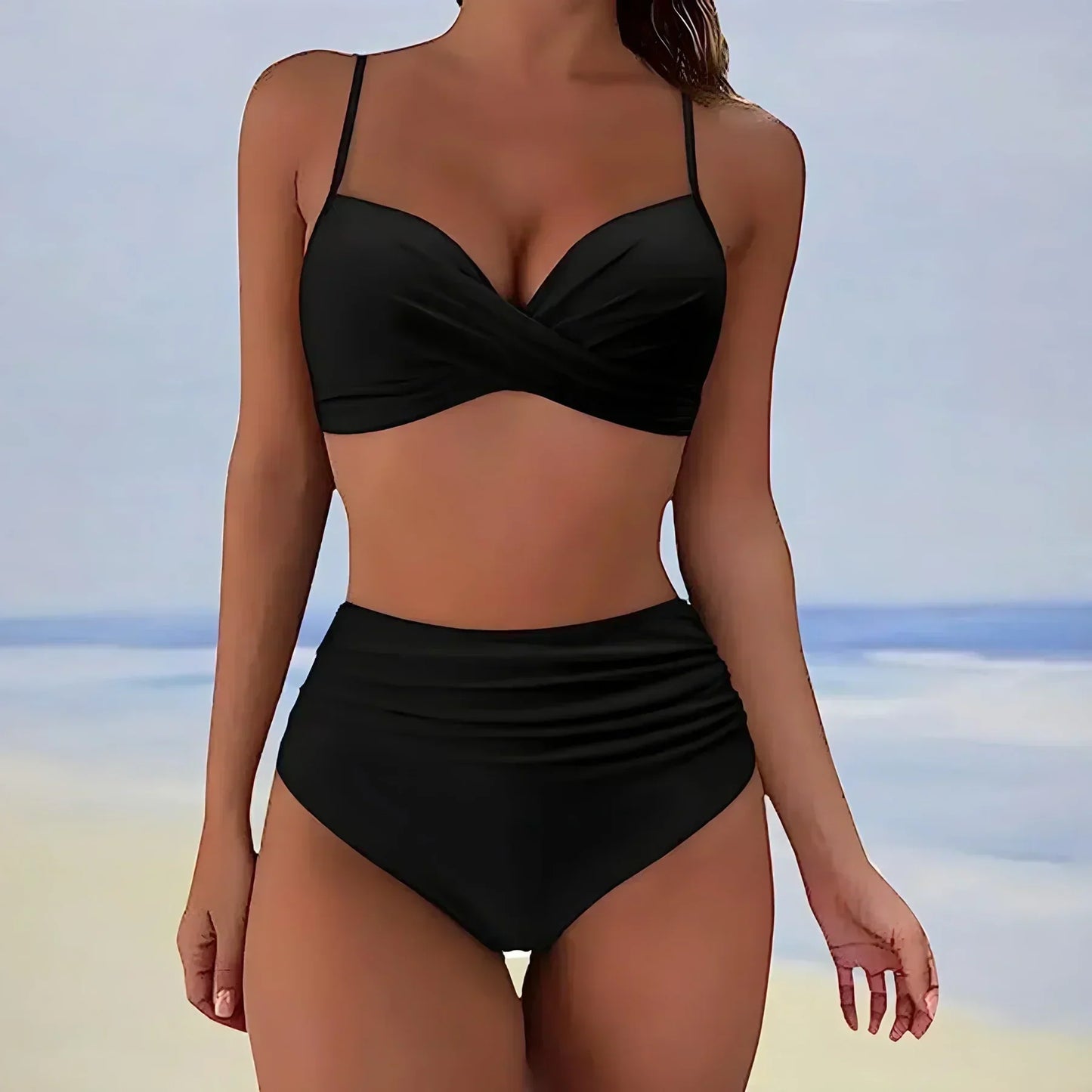 Bas De Bikini Femme Haute Taille Avec Côtés Froncés Et Coupe Stretch Pour Pleine Couverture